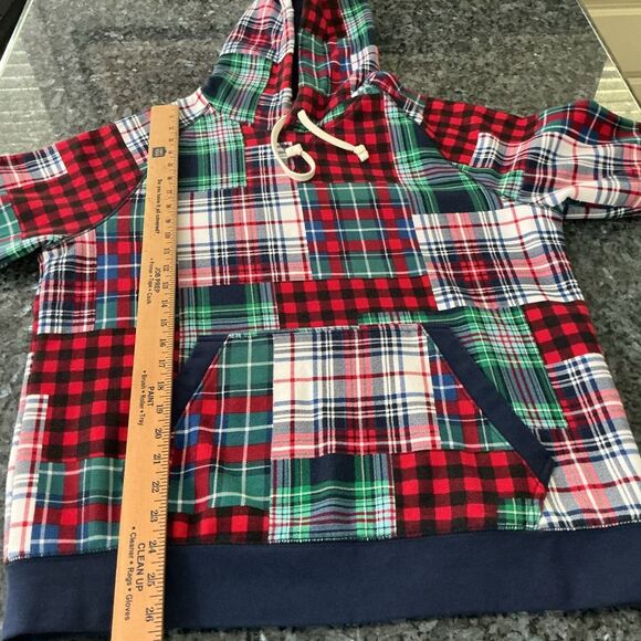 Lands’ End Serious Sweats Patchwork Plaid Hoodie Men’s Medium - Picture 10 of 12